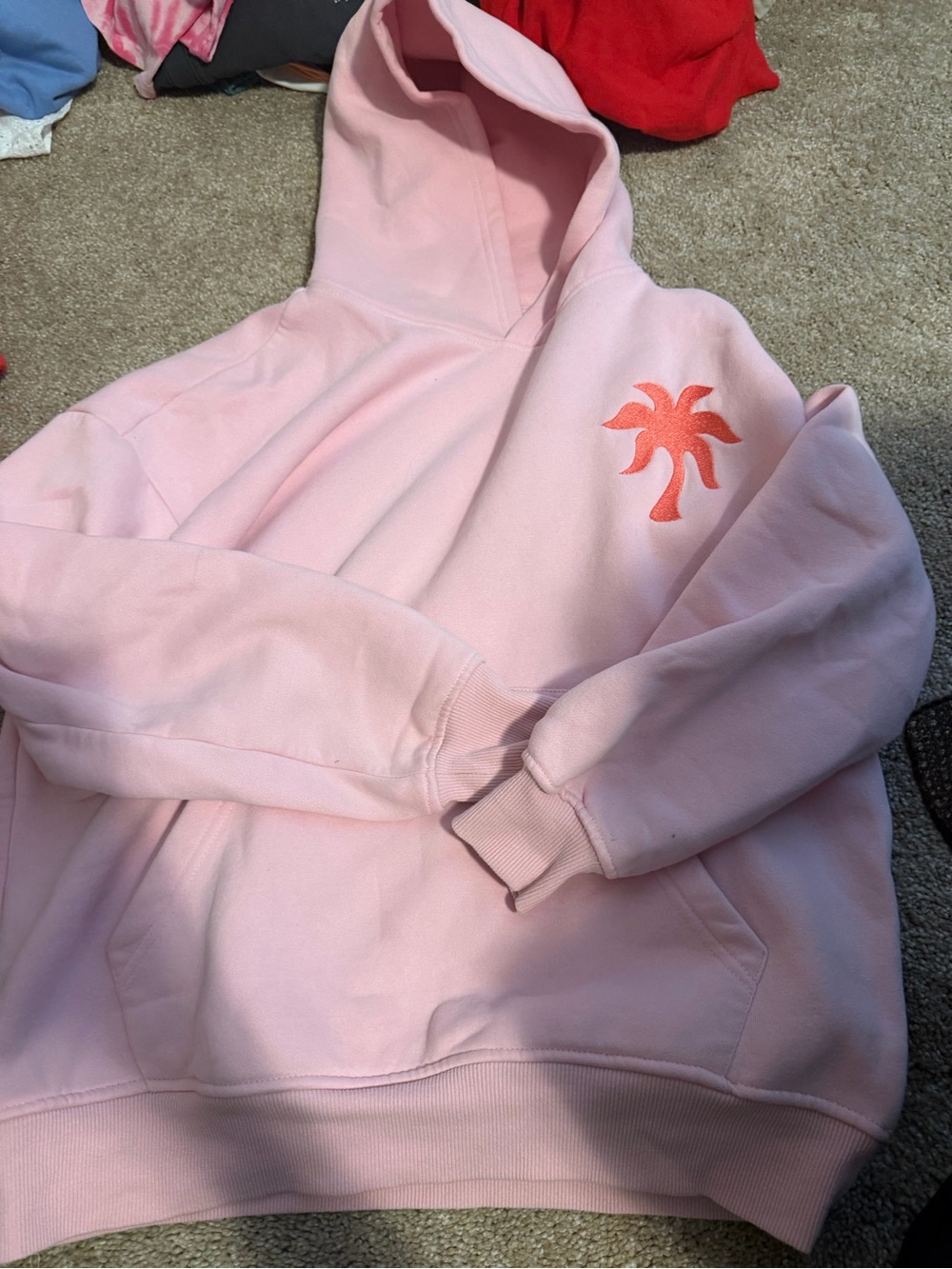 Pink Hooded Pullover Sweatshirt with Coral Palm Logo